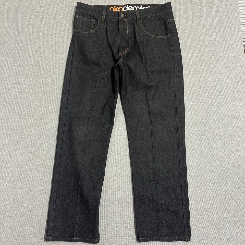 Akademiks Dark Wash Straight‎ Leg Hip Hop Streetwear Mens Jeans Size 38x32
